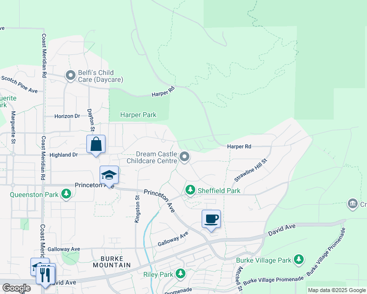 map of restaurants, bars, coffee shops, grocery stores, and more near 3535 Highland Drive in Coquitlam