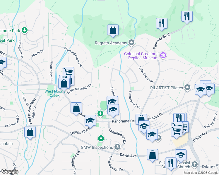 map of restaurants, bars, coffee shops, grocery stores, and more near 1546 Bramble Lane in Coquitlam