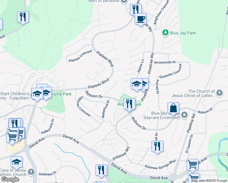 map of restaurants, bars, coffee shops, grocery stores, and more near 1411 Madrona Place in Coquitlam