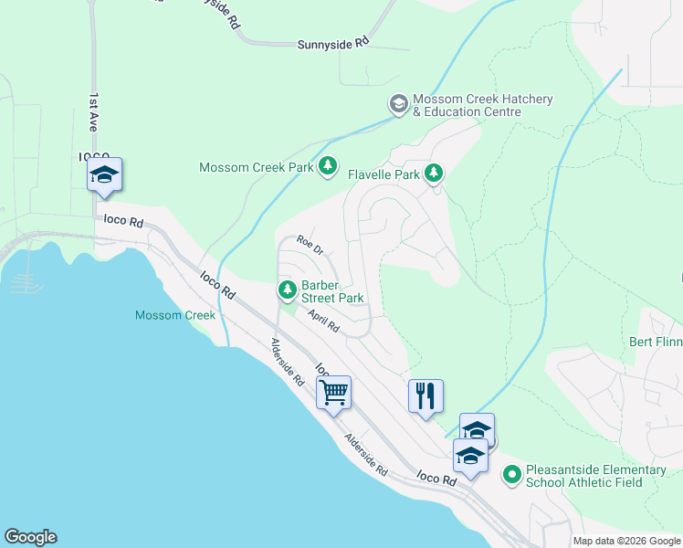 map of restaurants, bars, coffee shops, grocery stores, and more near 159 Roe Drive in Port Moody