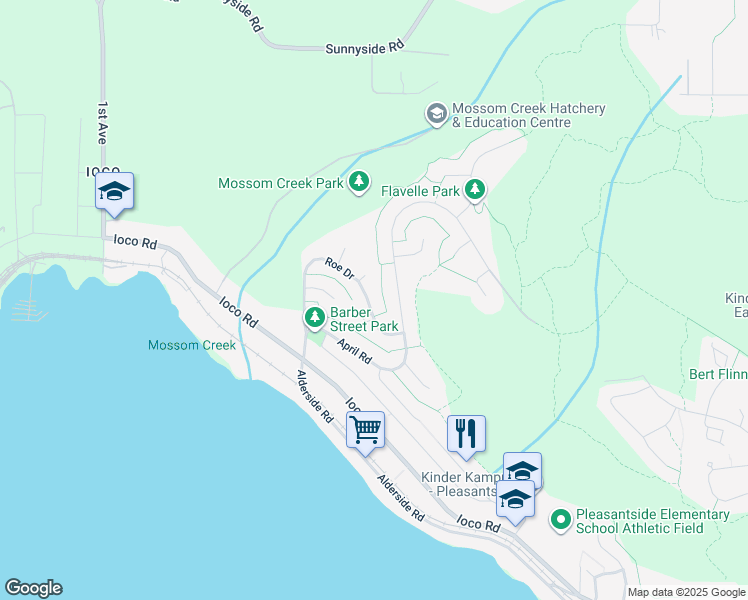 map of restaurants, bars, coffee shops, grocery stores, and more near 159 Roe Drive in Port Moody