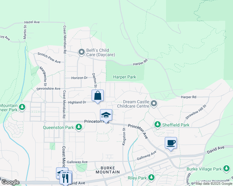 map of restaurants, bars, coffee shops, grocery stores, and more near 1441 Nystrom Court in Coquitlam