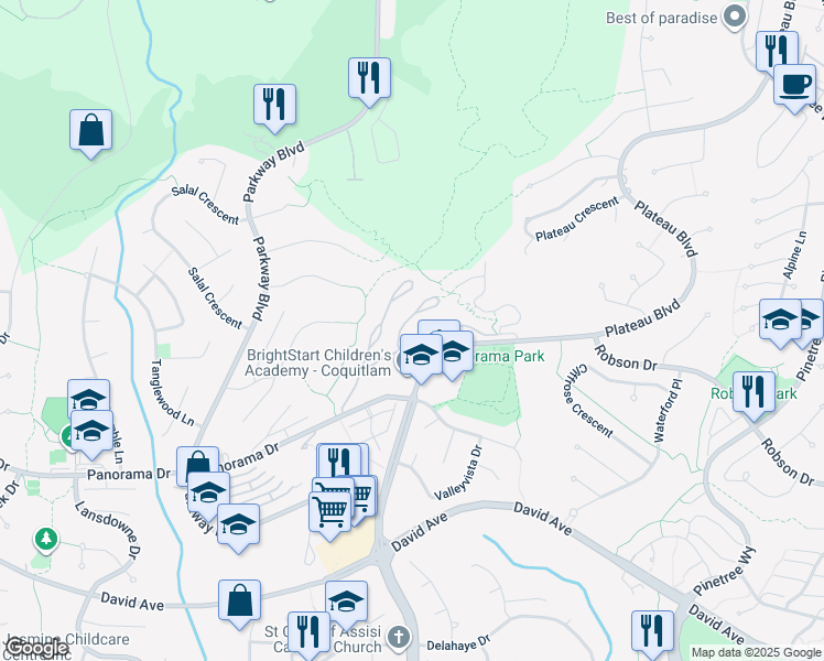 map of restaurants, bars, coffee shops, grocery stores, and more near 2979 Panorama Drive in Coquitlam