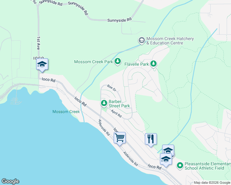 map of restaurants, bars, coffee shops, grocery stores, and more near 148 Roe Drive in Port Moody