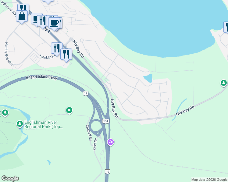 map of restaurants, bars, coffee shops, grocery stores, and more near 1325 Cape Cod Drive in Parksville