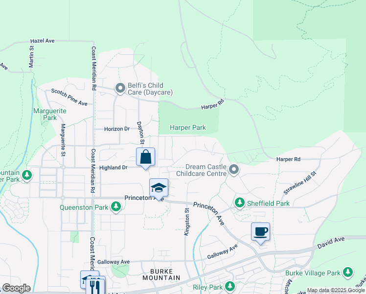 map of restaurants, bars, coffee shops, grocery stores, and more near Jacobi Place in Coquitlam