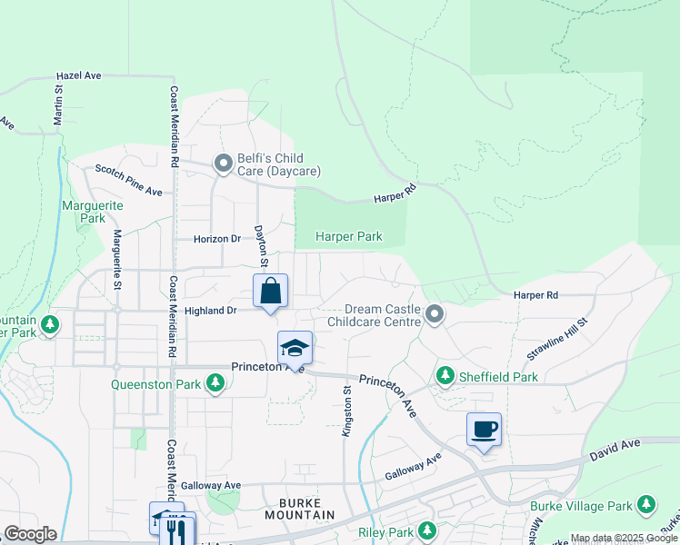 map of restaurants, bars, coffee shops, grocery stores, and more near 3501 Highland Drive in Coquitlam