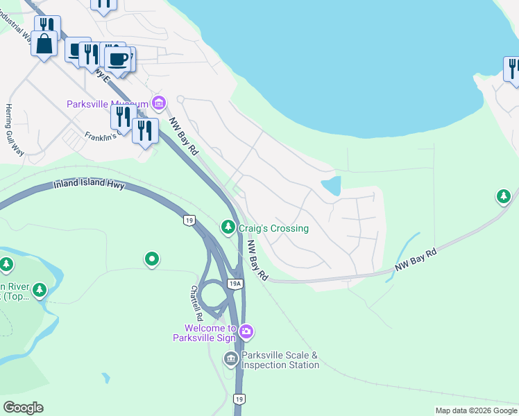map of restaurants, bars, coffee shops, grocery stores, and more near 1336 Gabriola Drive in Parksville