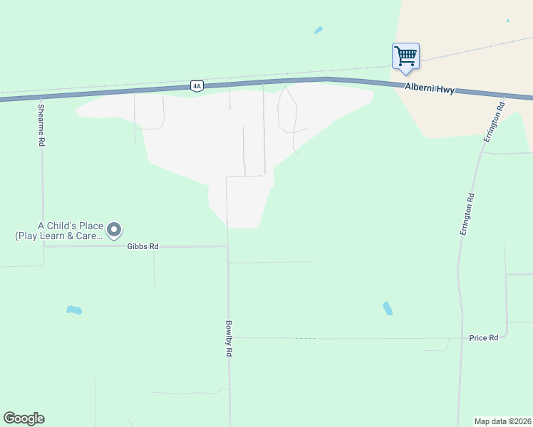 map of restaurants, bars, coffee shops, grocery stores, and more near 1077 Whibley Road in Errington