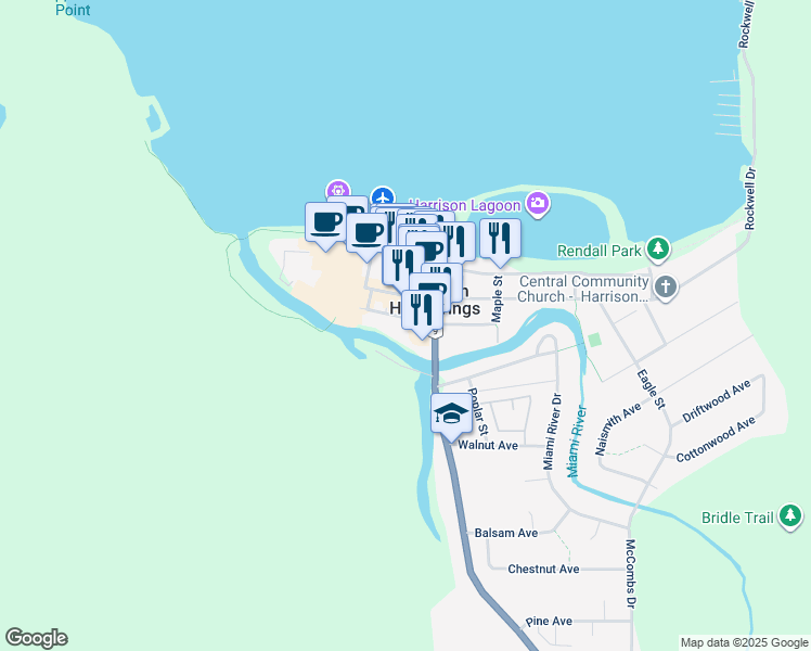 map of restaurants, bars, coffee shops, grocery stores, and more near 170 Cedar Avenue in Harrison Hot Springs