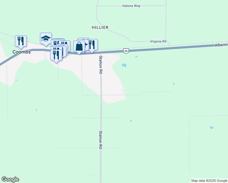 map of restaurants, bars, coffee shops, grocery stores, and more near 2201 Burgoyne Road in Coombs