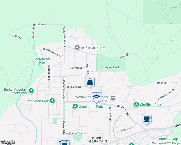 map of restaurants, bars, coffee shops, grocery stores, and more near 1461 Dayton Street in Coquitlam