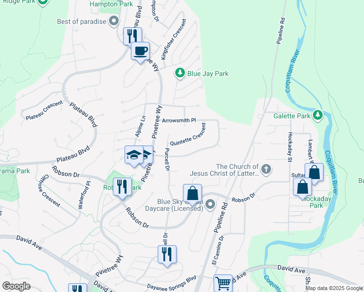 map of restaurants, bars, coffee shops, grocery stores, and more near 3112 Quintette Crescent in Coquitlam