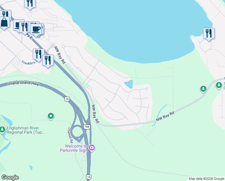 map of restaurants, bars, coffee shops, grocery stores, and more near 1369 Gabriola Drive in Parksville