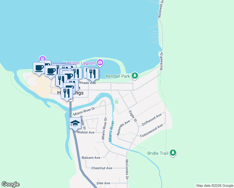 map of restaurants, bars, coffee shops, grocery stores, and more near 260 Eagle Street in Harrison Hot Springs