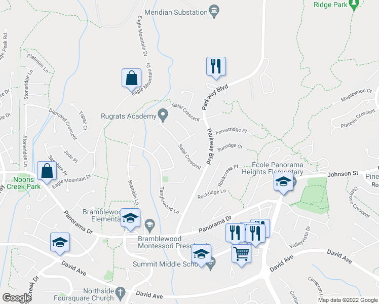 map of restaurants, bars, coffee shops, grocery stores, and more near 1545 Salal Crescent in Coquitlam