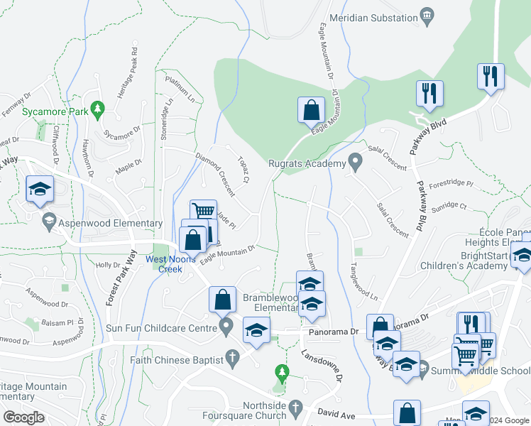 map of restaurants, bars, coffee shops, grocery stores, and more near 1547 Eagle Mountain Drive in Coquitlam
