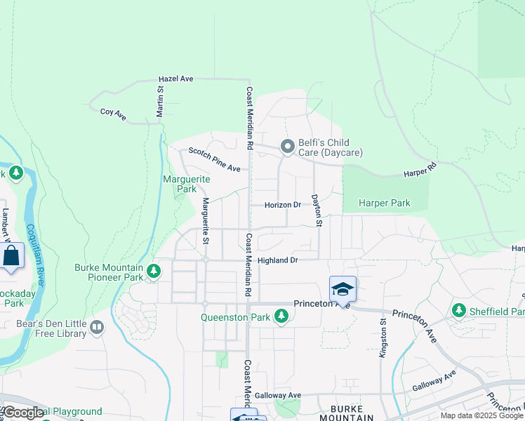 map of restaurants, bars, coffee shops, grocery stores, and more near 3386 Horizon Drive in Coquitlam