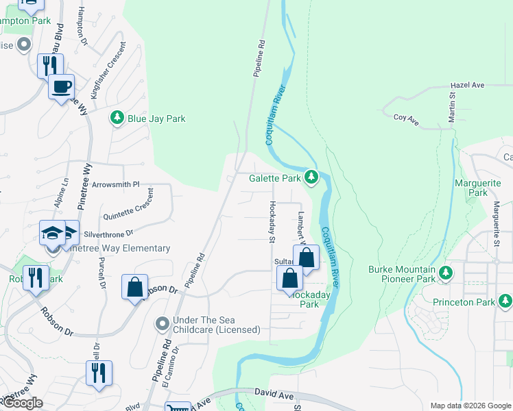 map of restaurants, bars, coffee shops, grocery stores, and more near 1457 Dormel Court in Coquitlam