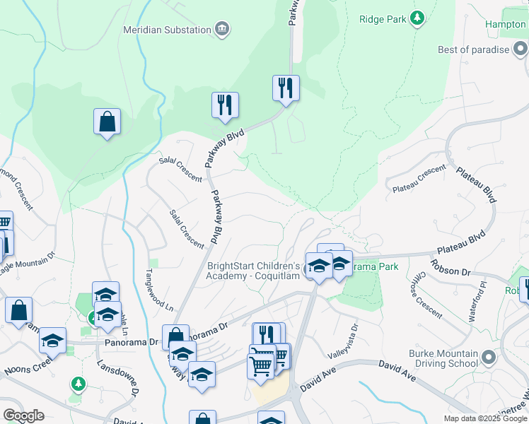 map of restaurants, bars, coffee shops, grocery stores, and more near 2977 Sunridge Court in Coquitlam