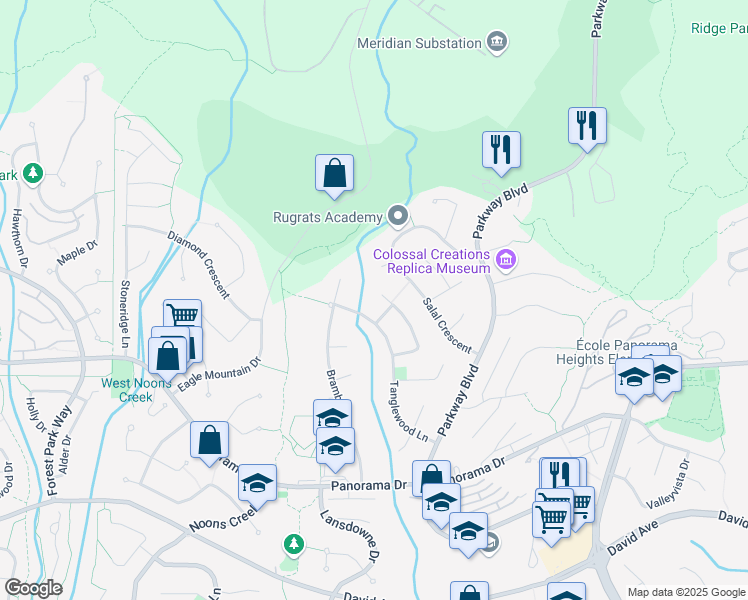 map of restaurants, bars, coffee shops, grocery stores, and more near 1580 Wintergreen Place in Coquitlam