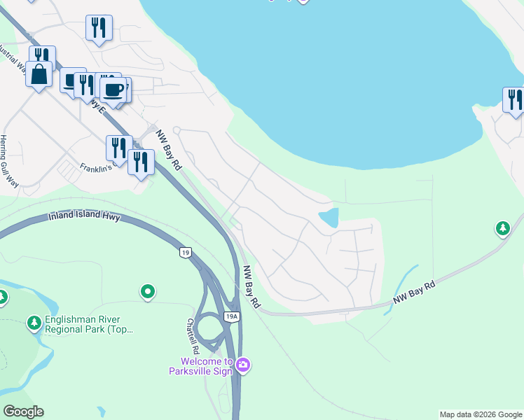 map of restaurants, bars, coffee shops, grocery stores, and more near 1336 Gabriola Drive in Parksville
