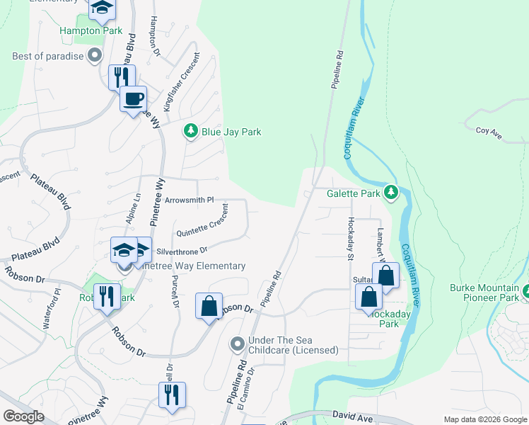 map of restaurants, bars, coffee shops, grocery stores, and more near 3172 Hallam Court in Coquitlam