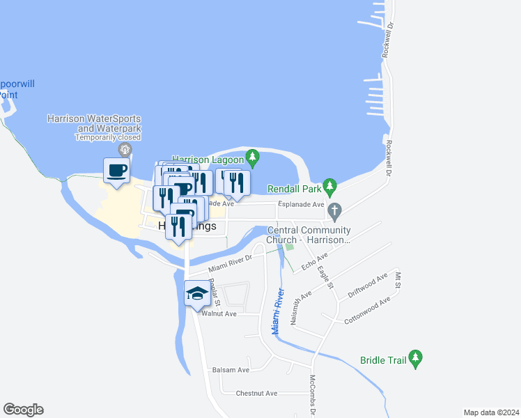 map of restaurants, bars, coffee shops, grocery stores, and more near 378 Esplanade in Harrison Hot Springs
