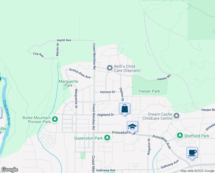map of restaurants, bars, coffee shops, grocery stores, and more near 1467 Southview Street in Coquitlam