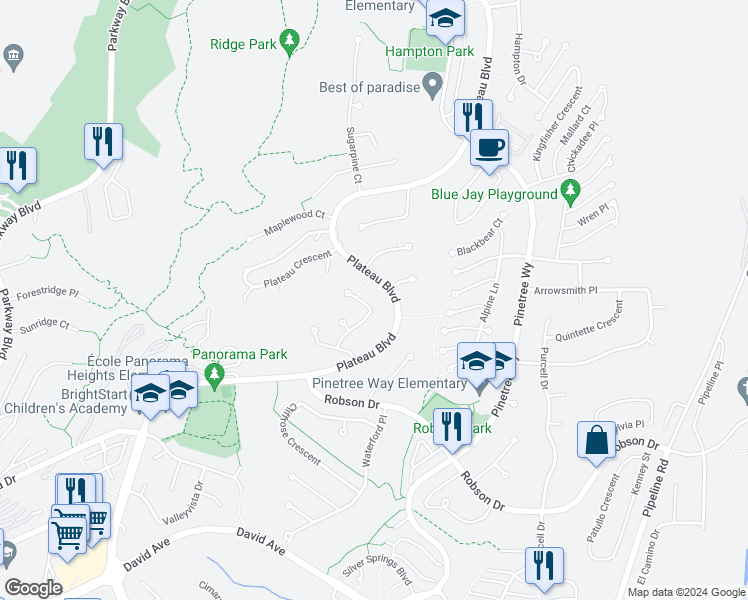 map of restaurants, bars, coffee shops, grocery stores, and more near 1567 Lodgepole Place in Coquitlam