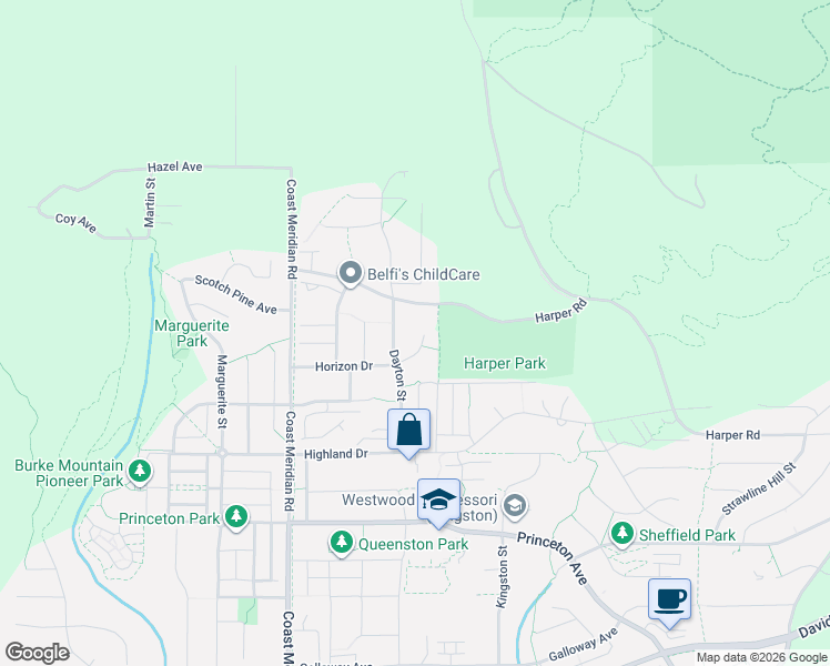map of restaurants, bars, coffee shops, grocery stores, and more near 3435 Horizon Drive in Coquitlam