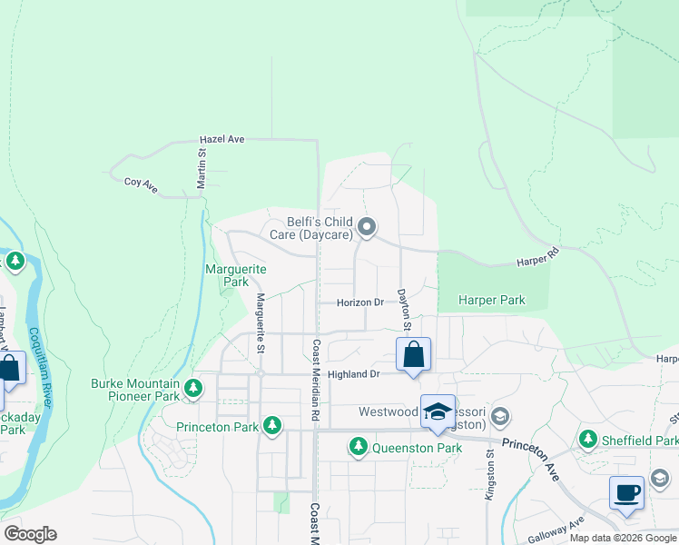 map of restaurants, bars, coffee shops, grocery stores, and more near 1460 Southview Street in Coquitlam