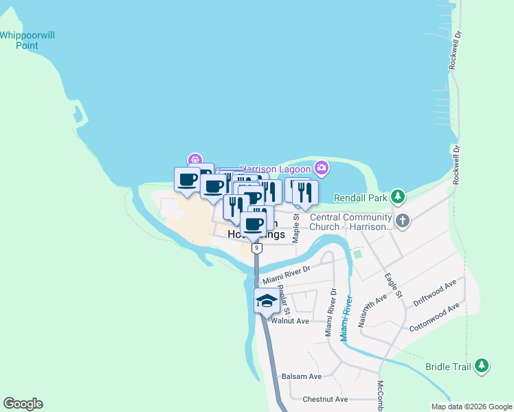 map of restaurants, bars, coffee shops, grocery stores, and more near 120 Esplanade Avenue in Harrison Hot Springs