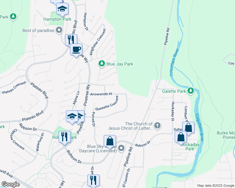 map of restaurants, bars, coffee shops, grocery stores, and more near 3169 Arrowsmith Pl in Coquitlam