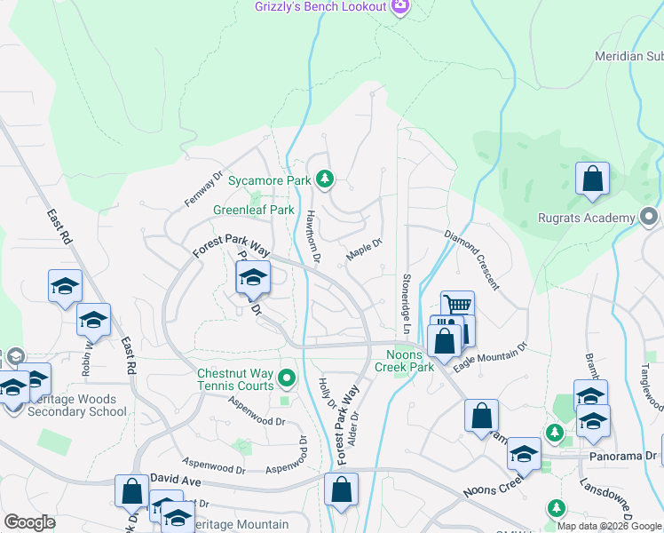 map of restaurants, bars, coffee shops, grocery stores, and more near 75 Maple Drive in Port Moody