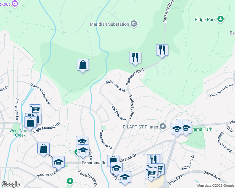 map of restaurants, bars, coffee shops, grocery stores, and more near 1569 Manzanita Court in Coquitlam