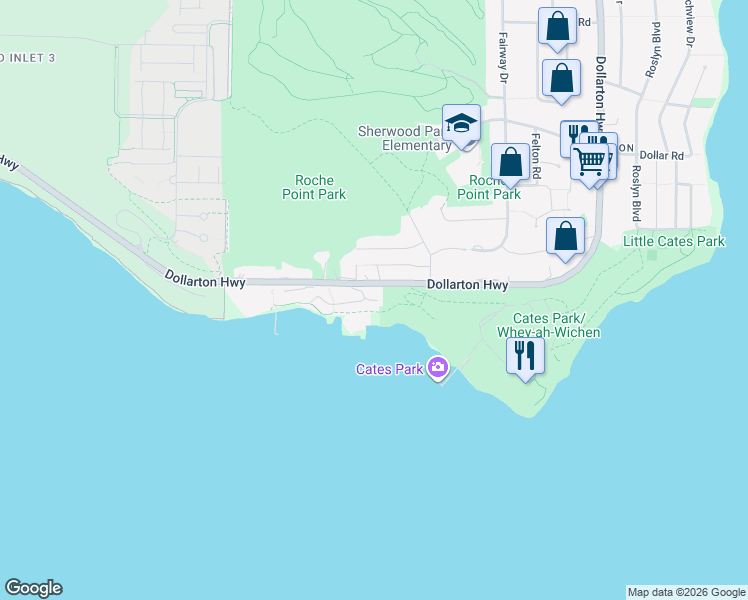 map of restaurants, bars, coffee shops, grocery stores, and more near 3911 Cates Landing Way in North Vancouver