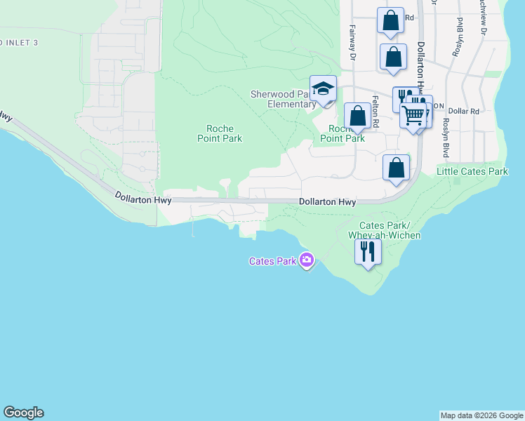 map of restaurants, bars, coffee shops, grocery stores, and more near 3911 Cates Landing Way in North Vancouver