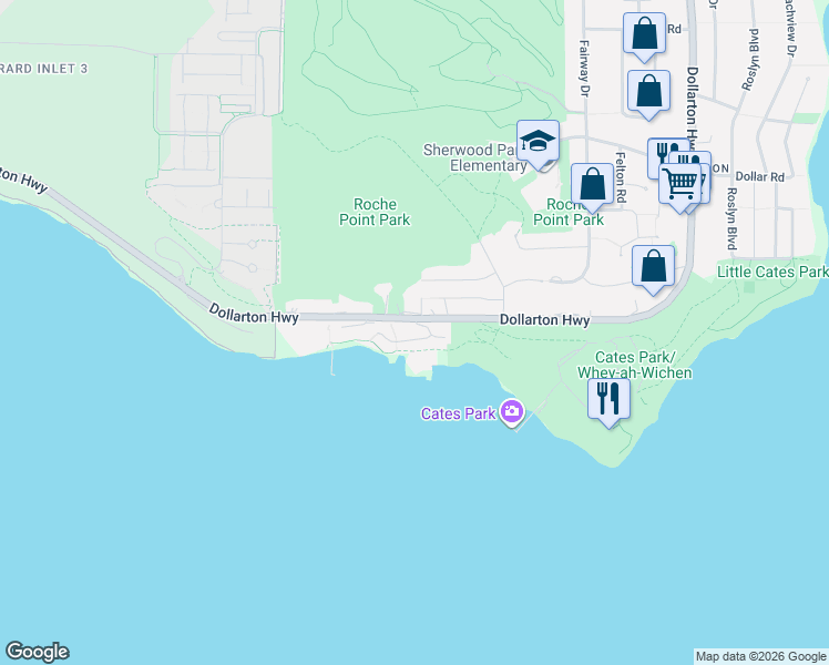 map of restaurants, bars, coffee shops, grocery stores, and more near 3873 Cates Landing Way in North Vancouver