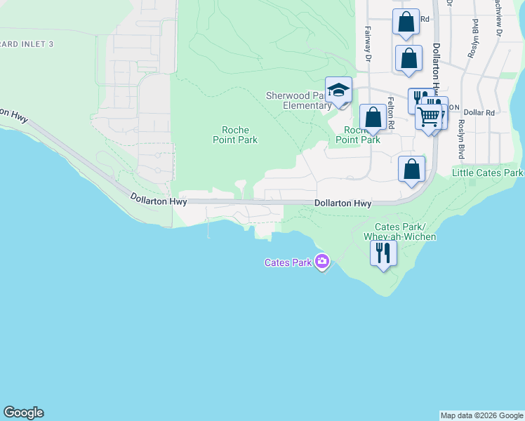map of restaurants, bars, coffee shops, grocery stores, and more near 3873 Cates Landing Way in North Vancouver
