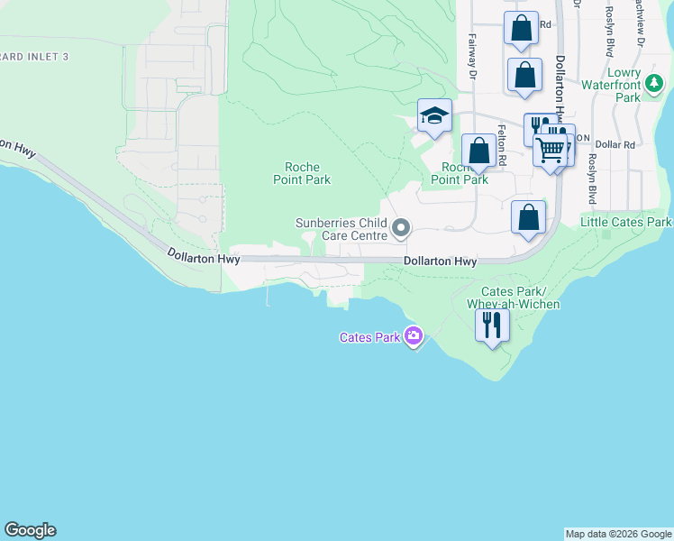 map of restaurants, bars, coffee shops, grocery stores, and more near 3873 Cates Landing Way in North Vancouver