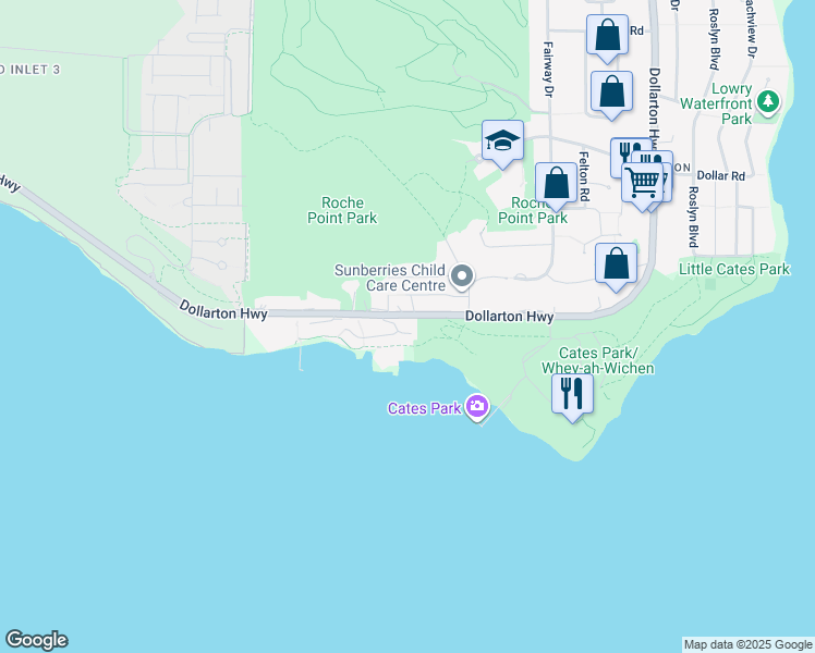map of restaurants, bars, coffee shops, grocery stores, and more near 3911 Cates Landing Way in Metro Vancouver
