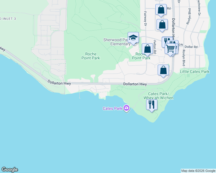 map of restaurants, bars, coffee shops, grocery stores, and more near 3911 Cates Landing Way in North Vancouver