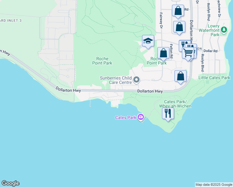 map of restaurants, bars, coffee shops, grocery stores, and more near in Metro Vancouver