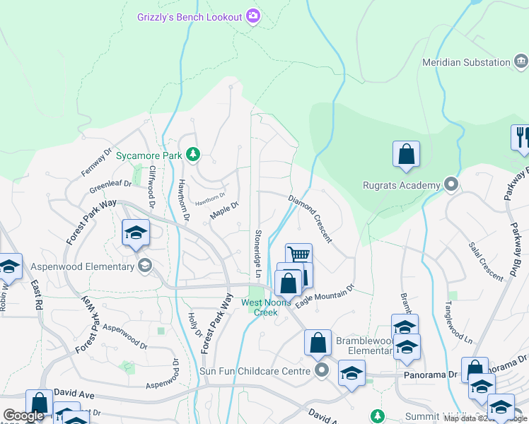 map of restaurants, bars, coffee shops, grocery stores, and more near 1551 Stoneridge Lane in Coquitlam