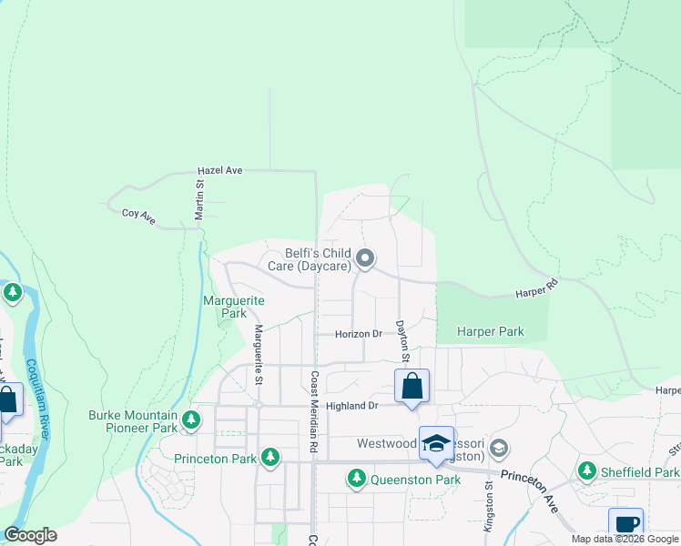map of restaurants, bars, coffee shops, grocery stores, and more near 3413 Harper Road in Coquitlam