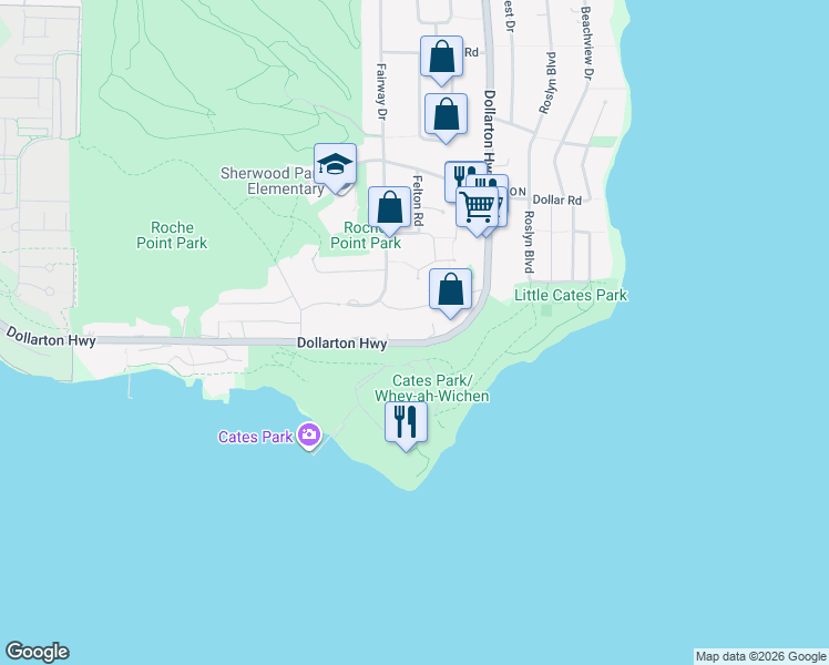 map of restaurants, bars, coffee shops, grocery stores, and more near 4174 Dollarton Highway in North Vancouver