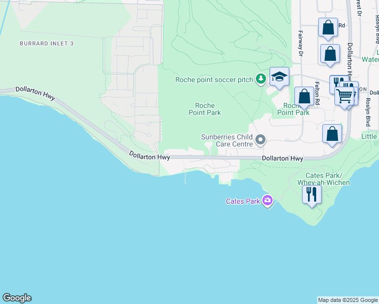 map of restaurants, bars, coffee shops, grocery stores, and more near 3772 Dollarton Highway in North Vancouver