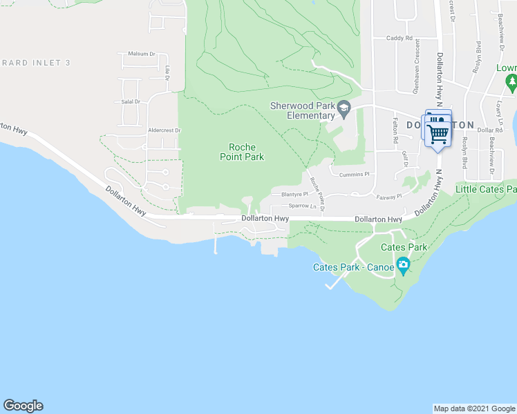 map of restaurants, bars, coffee shops, grocery stores, and more near 3860 Dollarton Highway in North Vancouver