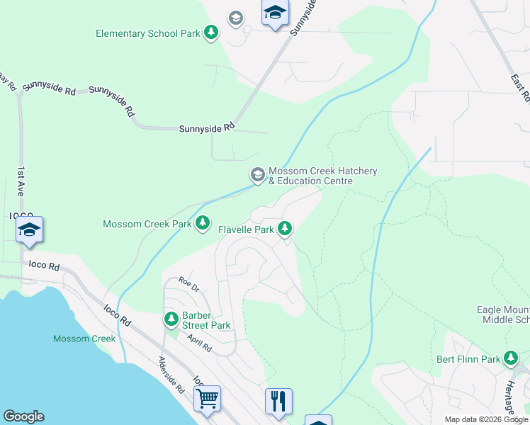 map of restaurants, bars, coffee shops, grocery stores, and more near 3 Chevalier Court in Port Moody